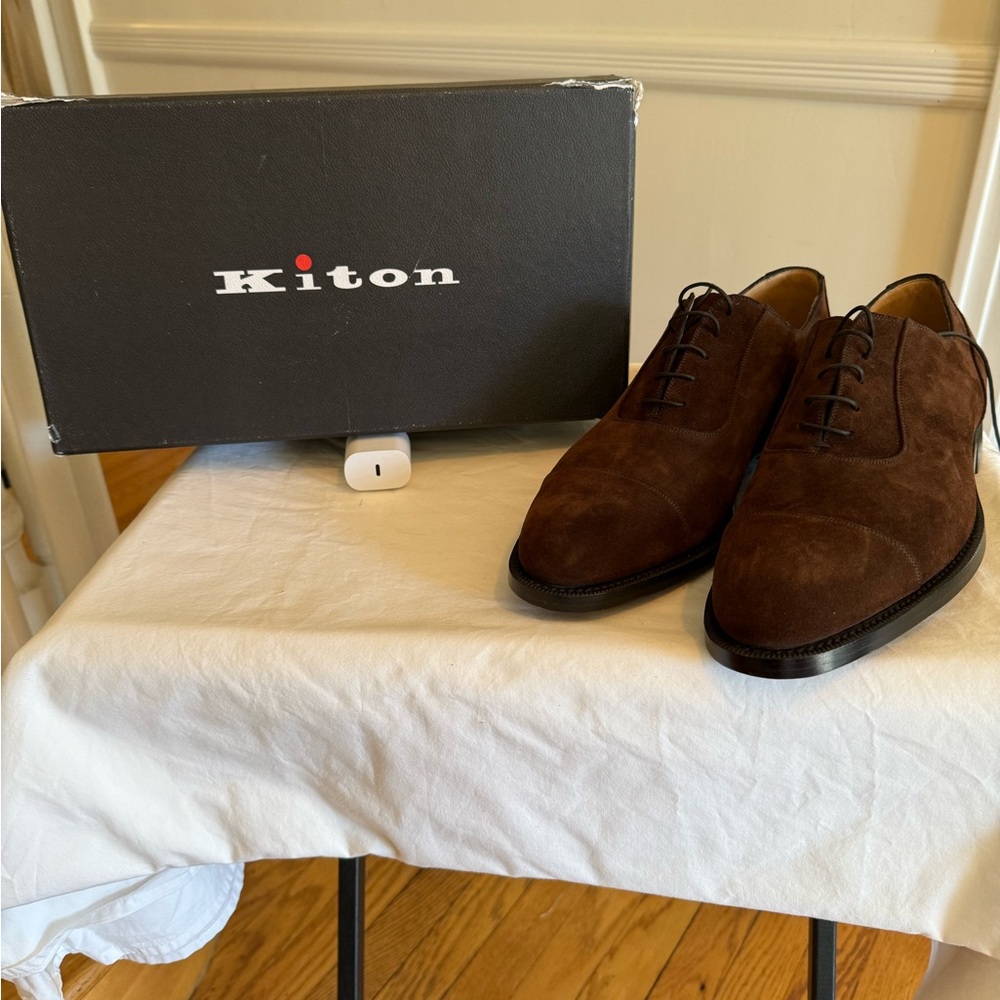 Kiton Men's Dark Brown Suede Oxfords